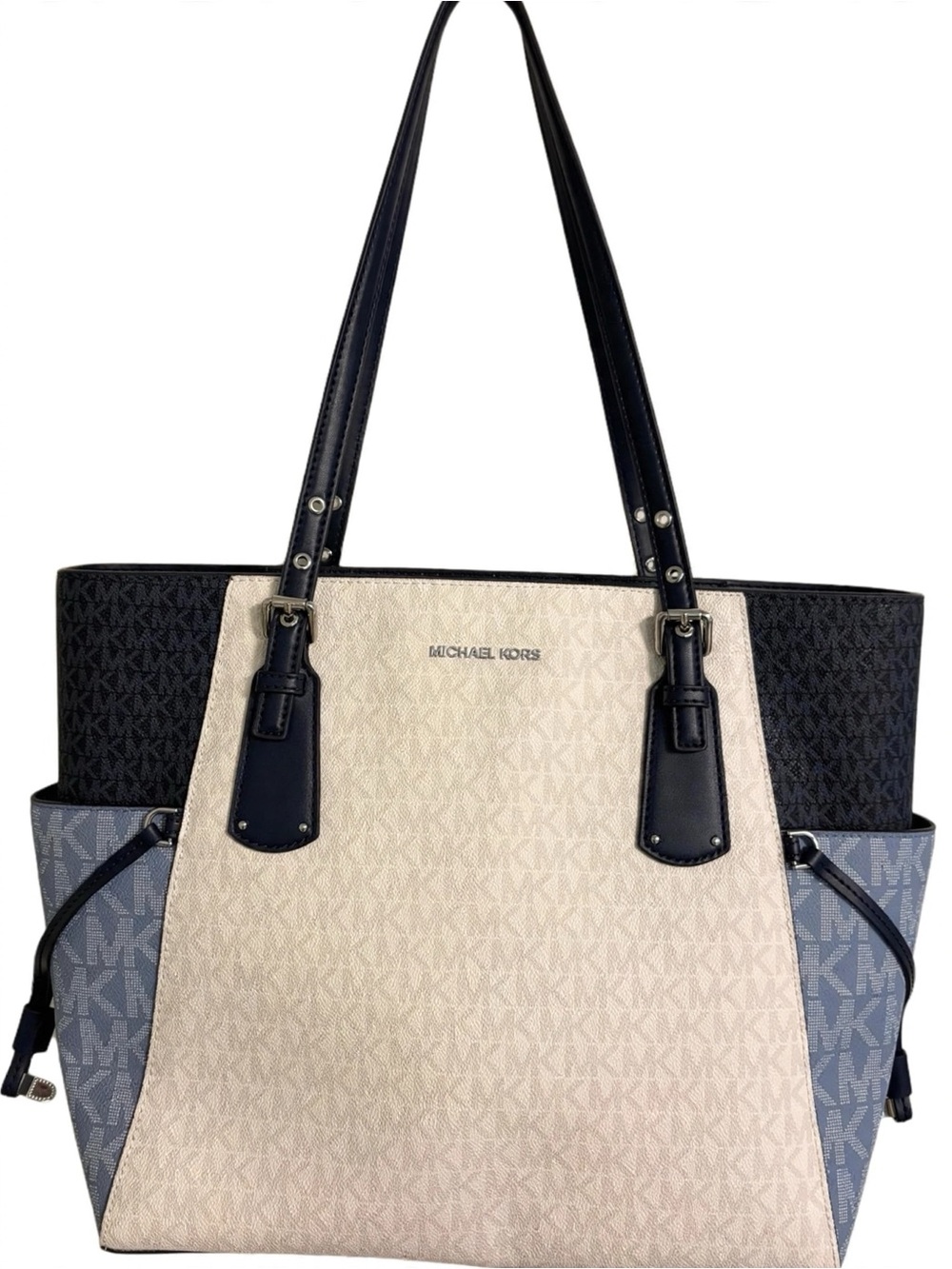 Michael Kors Voyager Large Colorblock Tote Vanilla Admiral Blue NWOT